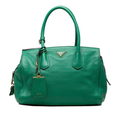 プラダ 三角ロゴプレート トートバッグ ショルダーバッグ BN2769 グリーン レザー レディース PRADA 【中古】