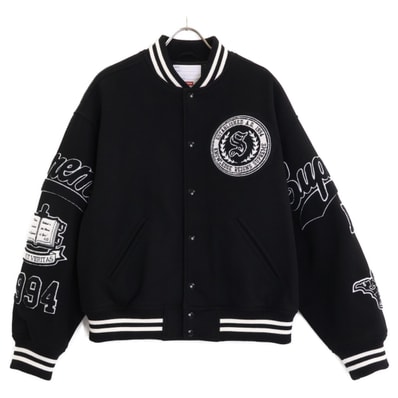 シュプリーム 24FW ブラック×ホワイト Veritas Varsity Jacket M