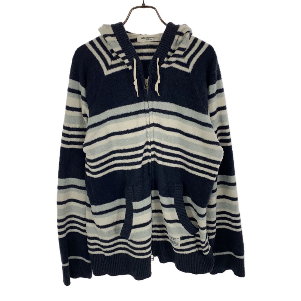 GELATO PIQUE HOMME ジェラートピケオム ボーダー 長袖 ルームウェア M ネイビー×ホワイト ジップパーカー