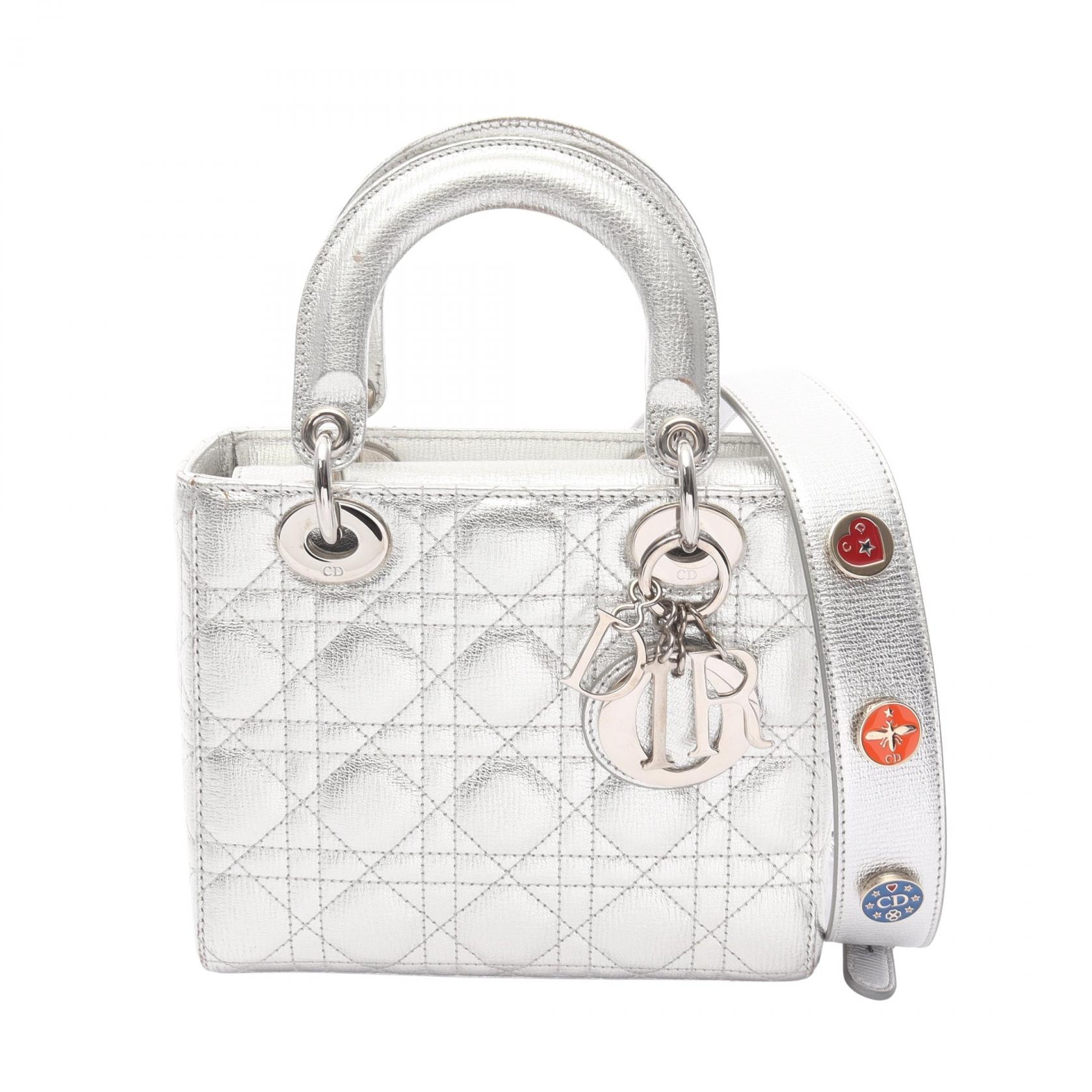 ディオール Dior LADY DIOR MY ABCDIOR レディディオール カナージュ ハンドバッグ バッグ レザー レディース シルバー系 【中古】