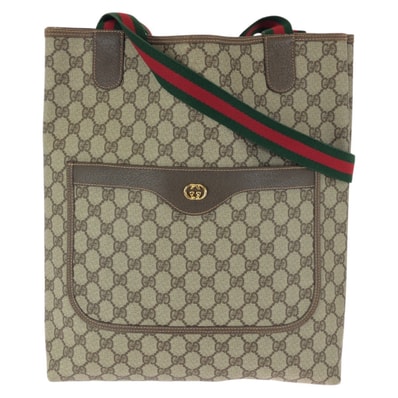美品 GUCCI グッチ ヴィンテージ オールドグッチ シェリーライン ベージュ ゴールド金具 GGスプリームキャンバス レザー/ トートバッグ ショルダーバッグ 601663 【中古】