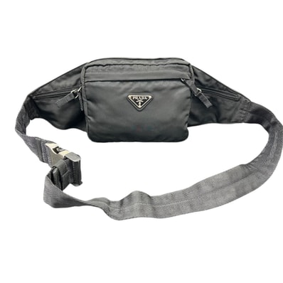 PRADA 美品 プラダ ボディバッグ ウエストバッグ テスート ナイロン V210 ブラック トライアングルロゴ 三角プレート ロゴプレート クロスボディ ヒップバッグ ABランク 鑑定済 中古