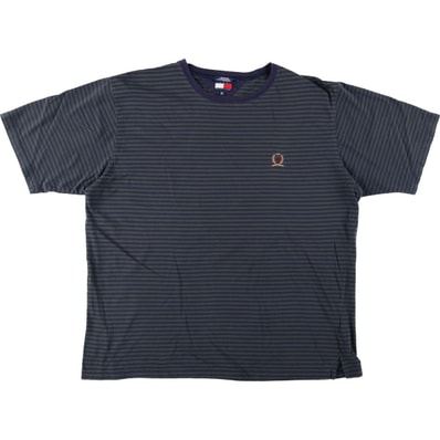 古着 トミーヒルフィガー TOMMY HILFIGER ボーダー柄 半袖 ワンポイントロゴTシャツ メンズXL相当/eaa621897
