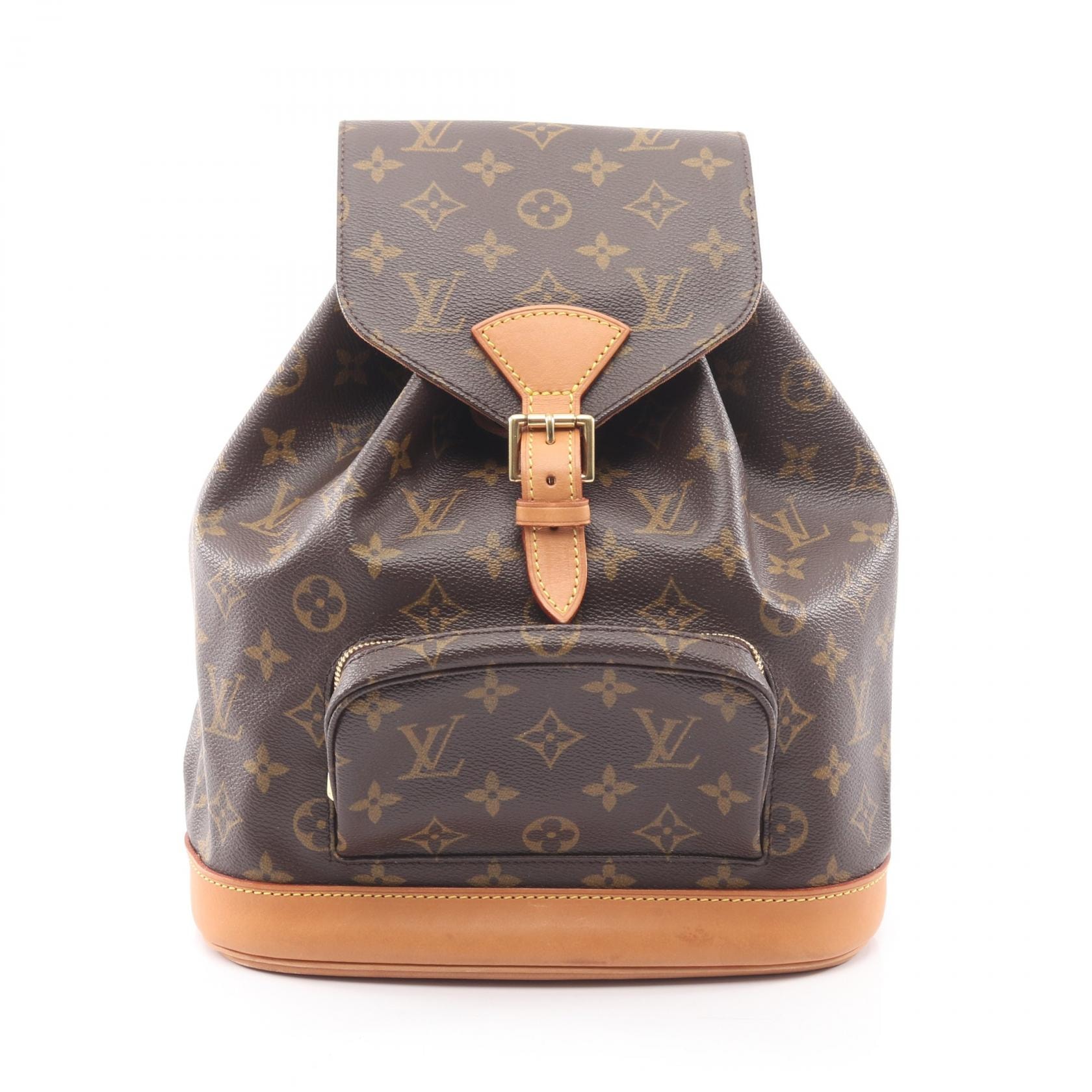 ルイ・ヴィトン LOUIS VUITTON モンスリMM リュックサック バックパック バッグ PVCコーティングキャンバス レザー モノグラム レディース ブラウン系 M51136 【中古】