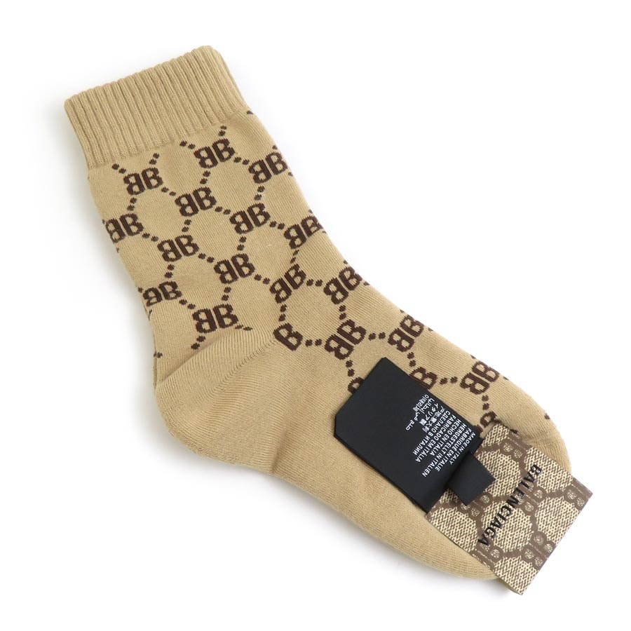 バレンシアガ BALENCIAGA  ソックス 靴下 GUCCIコラボ コットン ベージュ×ブラウン キッズ【中古】 r10304m