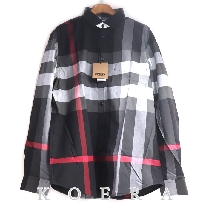 BURBERRY バーバリー SOMERTON グレー  長袖シャツ ブラック グレー 8023772 XL ストレッチコットンポプリン メンズ【未使用】【買取品】
