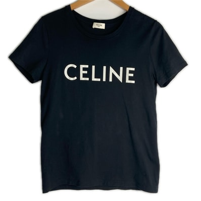 CELINE セリーヌ フロントロゴ クラシックロゴ クルーネック半袖シャツ Sサイズ レディース 2X314916G ブラック