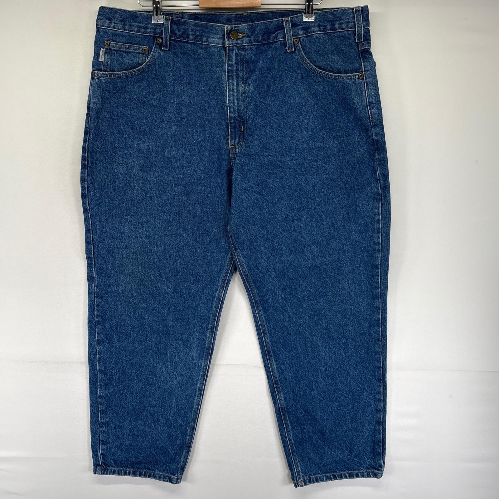 古着 カーハート Carhartt デニム パンツ 大きいサイズ ジップ ワンポイント ストレート ジーンズ ジーパン W42 L28  ブルー系 メンズ