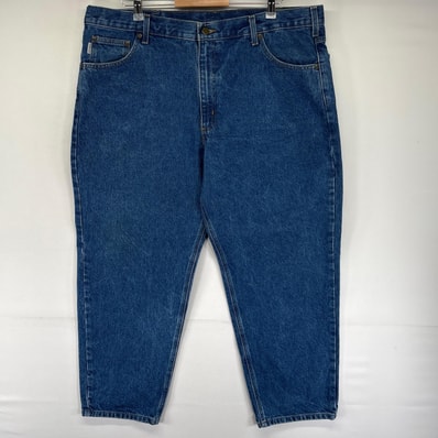 古着 カーハート Carhartt デニム パンツ 大きいサイズ ジップ ワンポイント ストレート ジーンズ ジーパン W42 L28 ブルー系 メンズ
