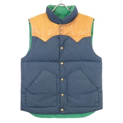 ダブルアールエル グリーン×ネイビー リバーシブルダウンベスト ロッキーマウンテン S