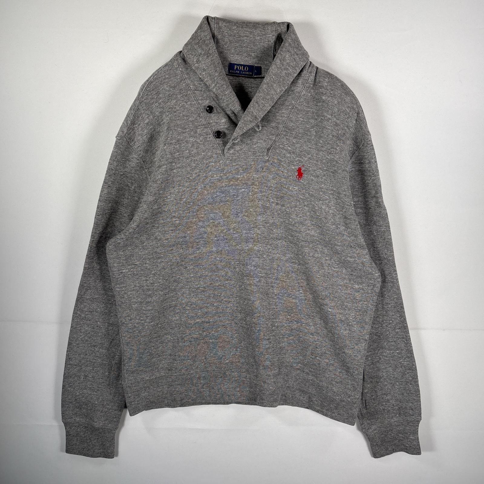 古着 ポロ・ラルフローレン POLO RALPH LAUREN コットンニット ハーフボタン ワンポイント刺繍ロゴ L  グレー メンズ