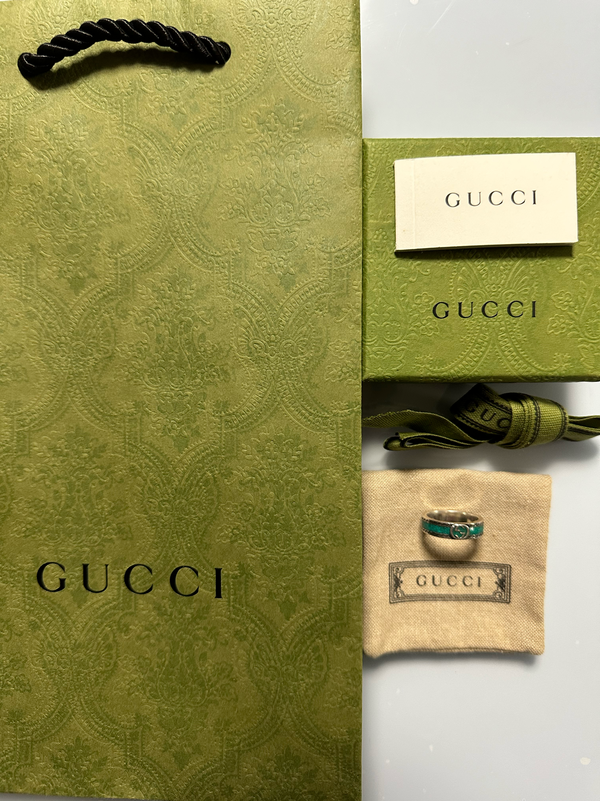 GUCCI Ring With Interlocking G "Turquoise Enamel/Silver"