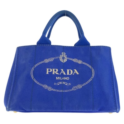 PRADA プラダ カナパトート 三角ロゴプレート ブルー キャンバス トートバッグ ハンドバッグ 602204 【中古】