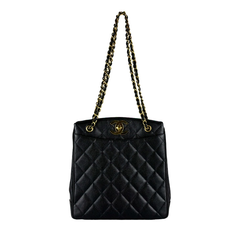 シャネル CHANEL ショルダーバッグ キャビアスキンレザー/メタル ブラック/ゴールド レディース【中古】 z10851