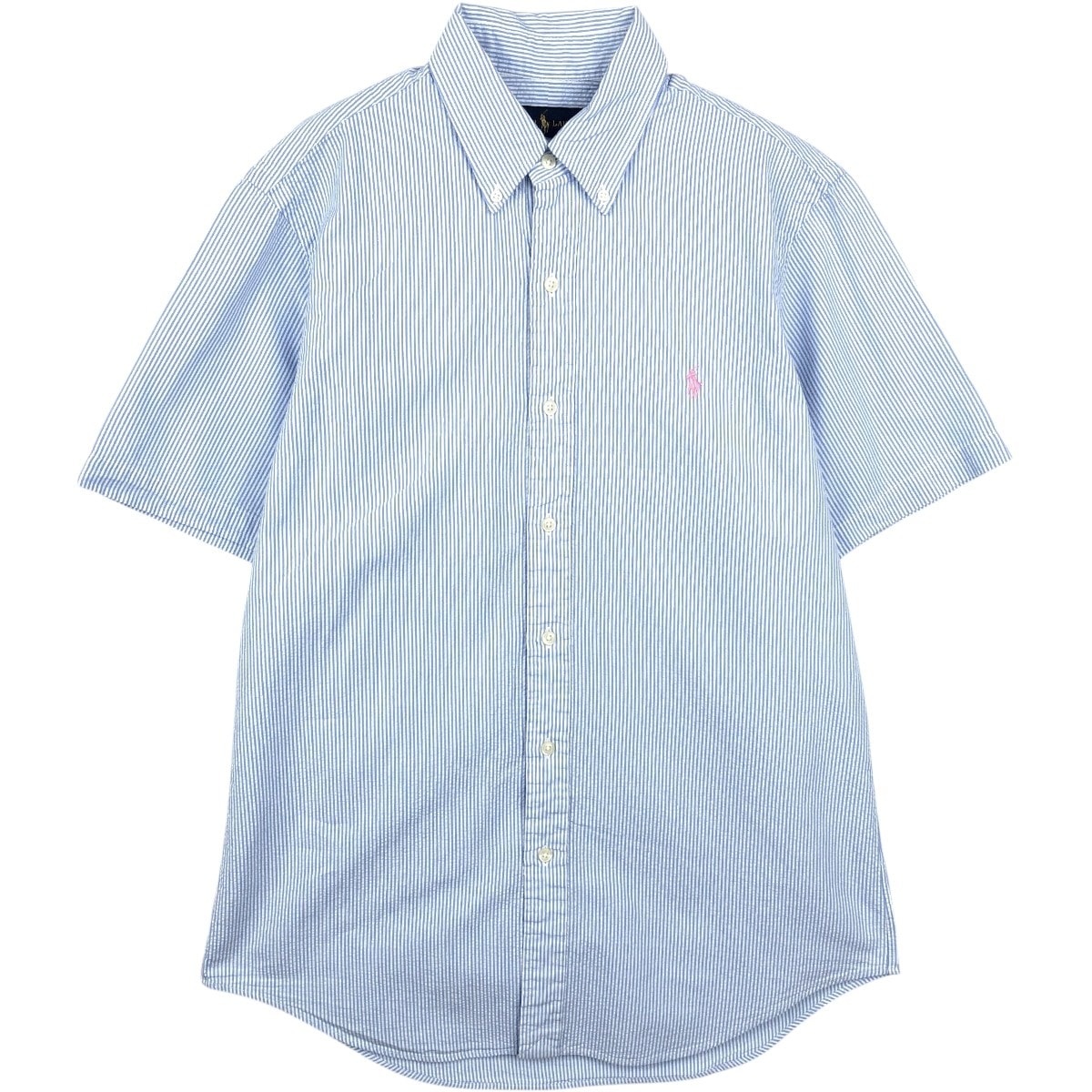 古着 ラルフローレン Ralph Lauren シアサッカー 半袖 ボタンダウン ストライプシャツ メンズM相当/eaa665078