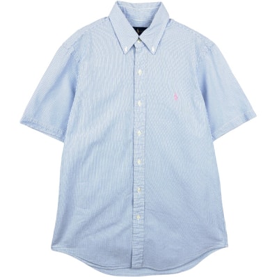 古着 ラルフローレン Ralph Lauren シアサッカー 半袖 ボタンダウン ストライプシャツ メンズM相当/eaa665078