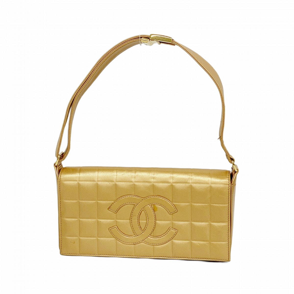 【6dc3142-k】シャネル ショルダーバッグ チョコバー ラムスキン ゴールド ゴールド金具【中古】レディース