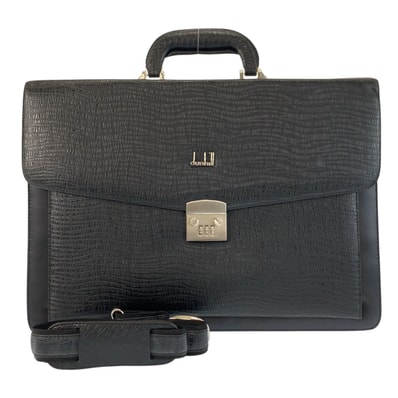 美品 Dunhill ダンヒル ブラック 黒 シルバー金具 レザー ビジネスバッグ ブリーフケース 602796 【中古】