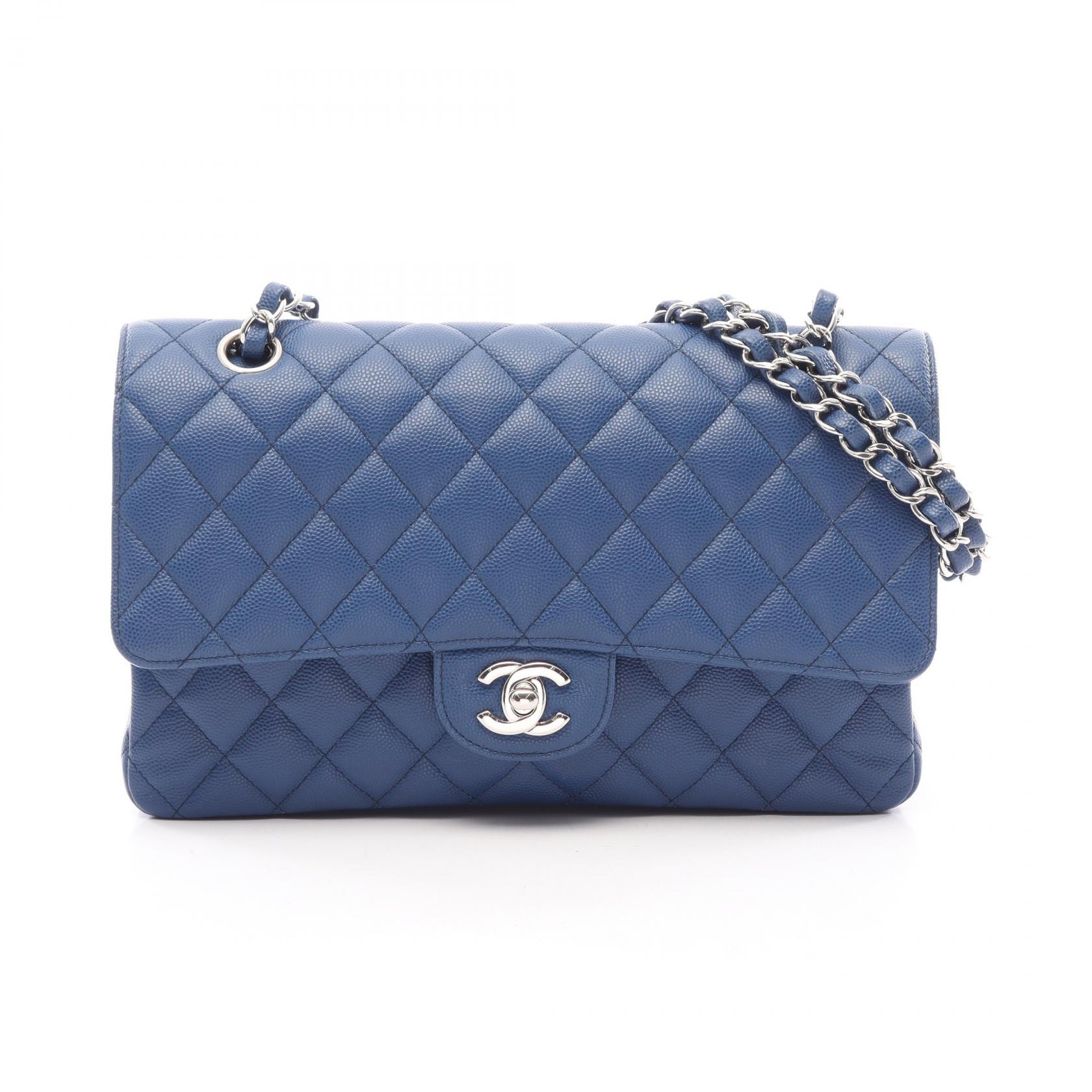 シャネル CHANEL マトラッセ Wフラップ ショルダーバッグ バッグ キャビアスキン(グレインドカーフ) レディース ブルー系 A01112 【中古】