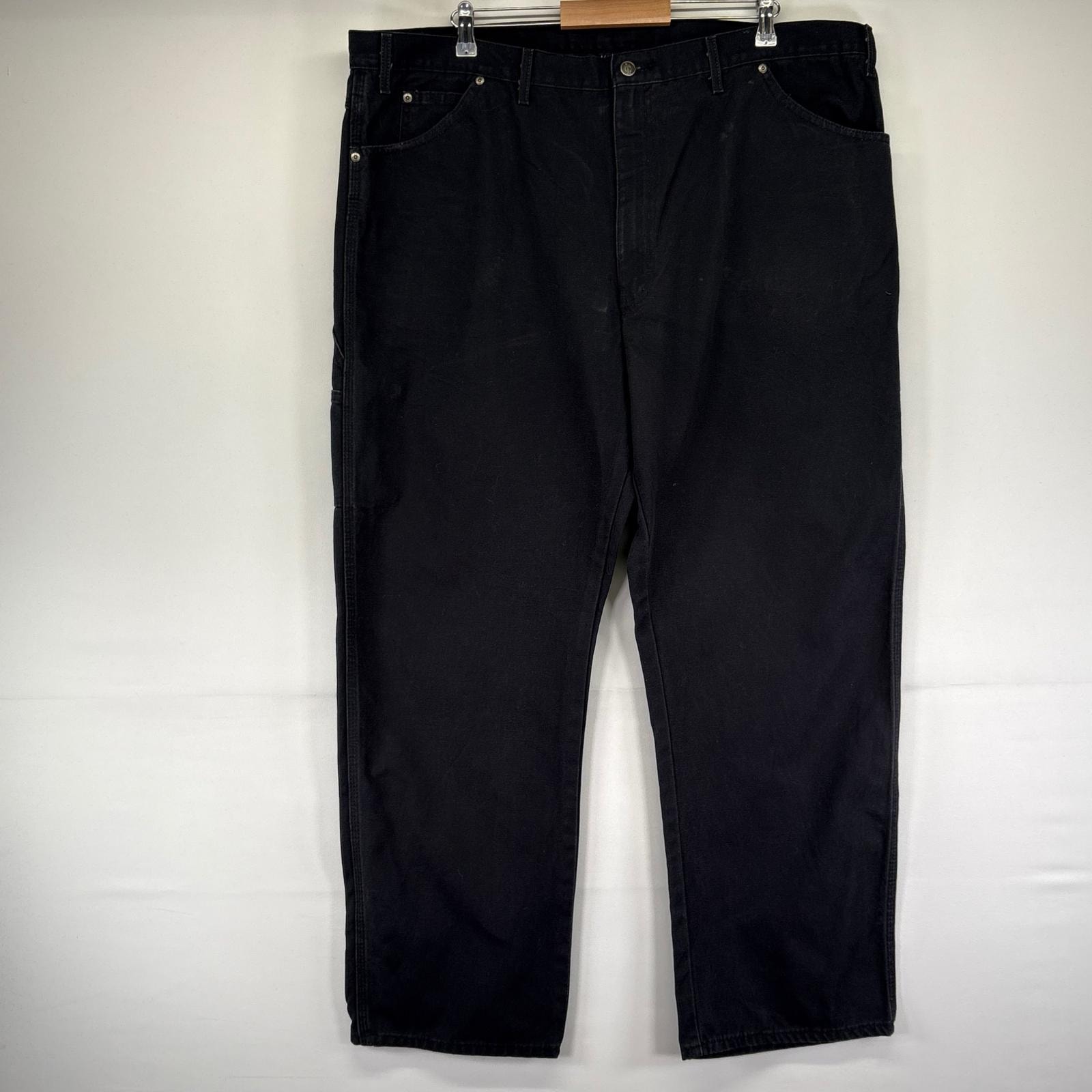古着 ディッキーズ Dickies ダック パンツ ワークパンツ ワンポイントロゴ ジッパーフライ 大きいサイズ W44×L32  ブラック系 メンズ
