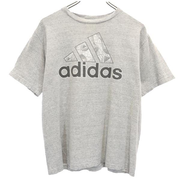adidas アディダス 90s USA製 オールド ロゴプリント 半袖 Tシャツ L グレー系