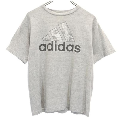 adidas アディダス 90s USA製 オールド ロゴプリント 半袖 Tシャツ L グレー系