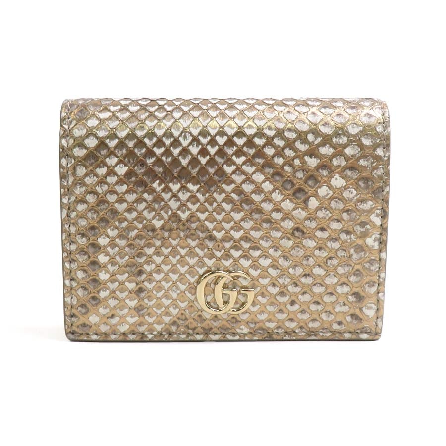 グッチ GUCCI 二つ折り財布 ダブルG パイソン ゴールド ユニセックス 456126【中古】 56790j