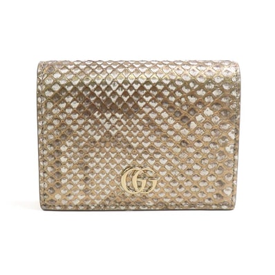 グッチ GUCCI 二つ折り財布 ダブルG パイソン ゴールド ユニセックス 456126【中古】 56790j