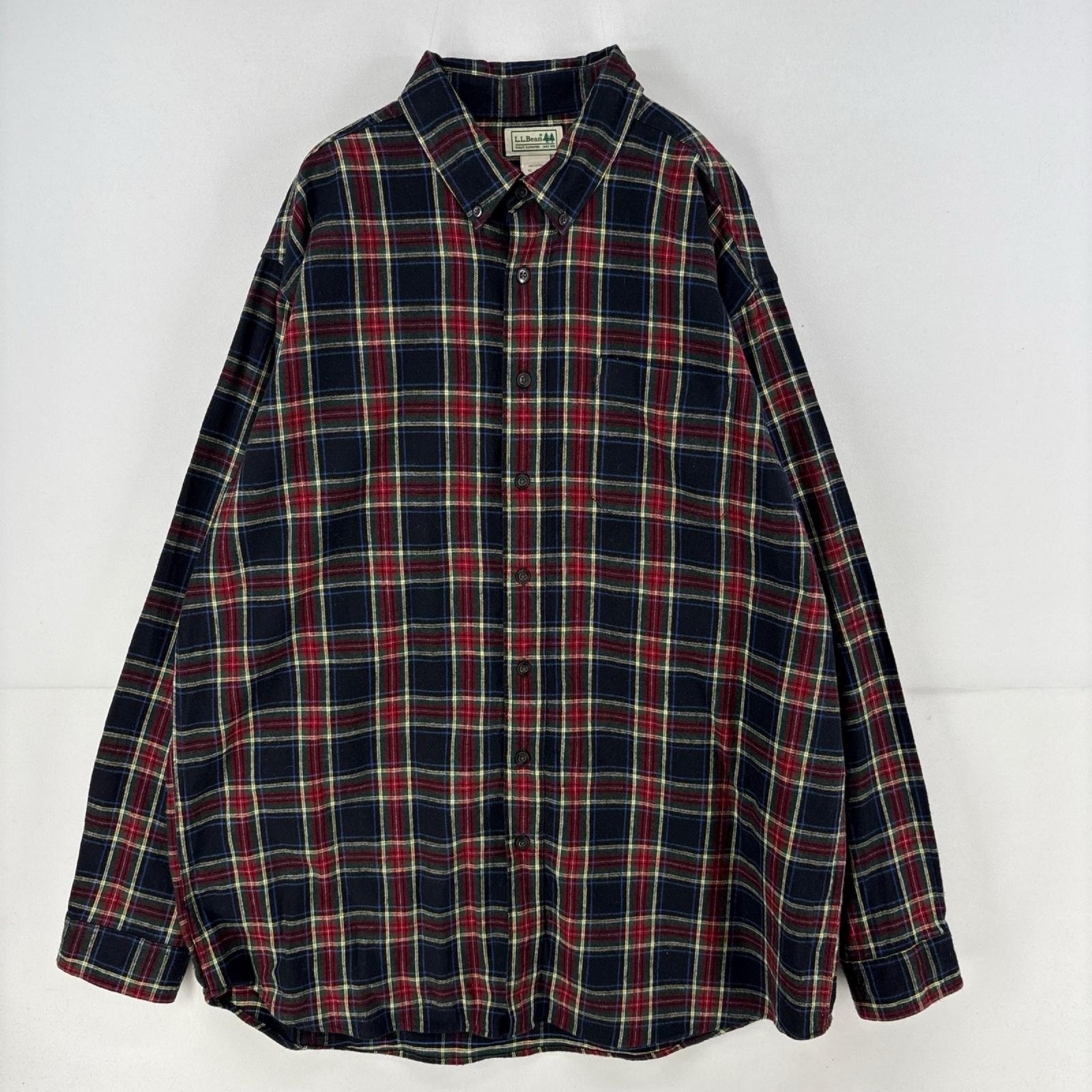 古着 エルエルビーン L.L.Bean 長袖シャツ 胸ポケット ネルシャツ ボタンダウン 大きいサイズ XL ブラック系 チェック メンズ