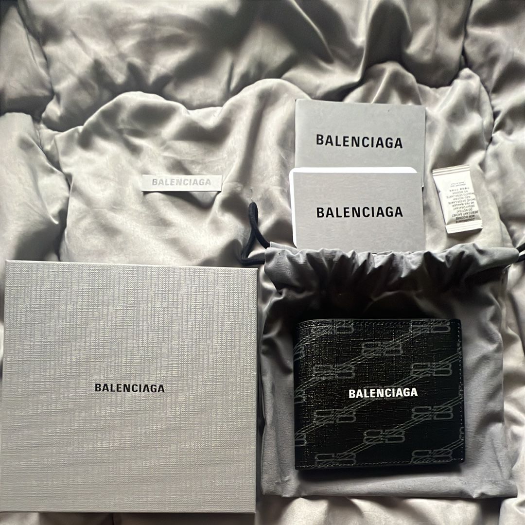 BALENCIAGA Signature Square Folded Wallet BB Monogram Coated Canvas "Black/Grey"