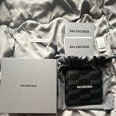 BALENCIAGA Signature Square Folded Wallet BB Monogram Coated Canvas "Black/Grey"