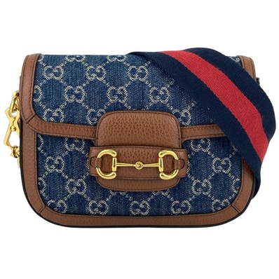 GUCCI グッチ ホースビット1955 シェリーライン デニム ショルダーバッグ 658574 GGキャンバス レザー ブルー レディース【中古】