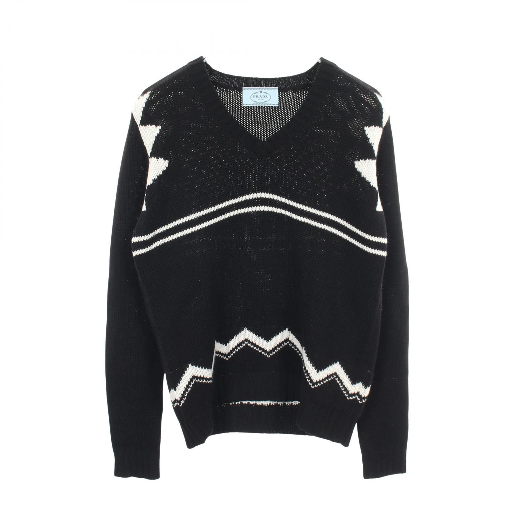 プラダ PRADA Vネック ニット 衣料品 トップス カシミヤ レディース ブラック系 / ホワイト系 P24U78 【中古】