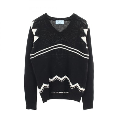 プラダ PRADA Vネック ニット 衣料品 トップス カシミヤ レディース ブラック系 / ホワイト系 P24U78 【中古】