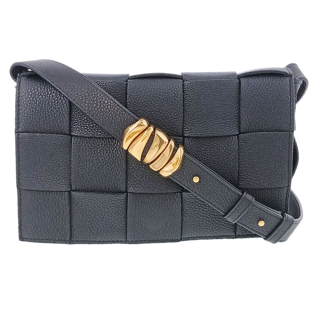 BOTTEGAVENETA ボッテガヴェネタ マキシイントレチャート カセット ショルダーバッグ ショルダーバッグ 666870 レザー ブラック ゴールド金具 レディース【中古】