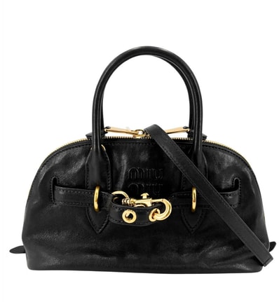 MIUMIU ミュウミュウ 2WAY アバンチュール トップハンドルバッグ ハンドバッグ ショルダーバッグ 肩掛け 斜め掛け スモール 5BB169 ナッパレザー ブラック 黒 ゴールド金具 レディース【中古品】