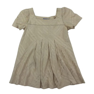 BURBERRY BLUE LABEL バーバリーブルーレーベル カットソー FEF09-560-40 ブラウス スクエアネック 半袖 プルオーバー チェック タック ベージュ系 36【中古】