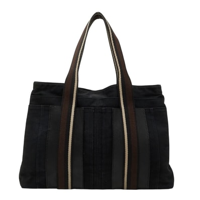 エルメス トロカホリゾンタルMM トートバッグ ブラック キャンバス レザー レディース HERMES 【中古】