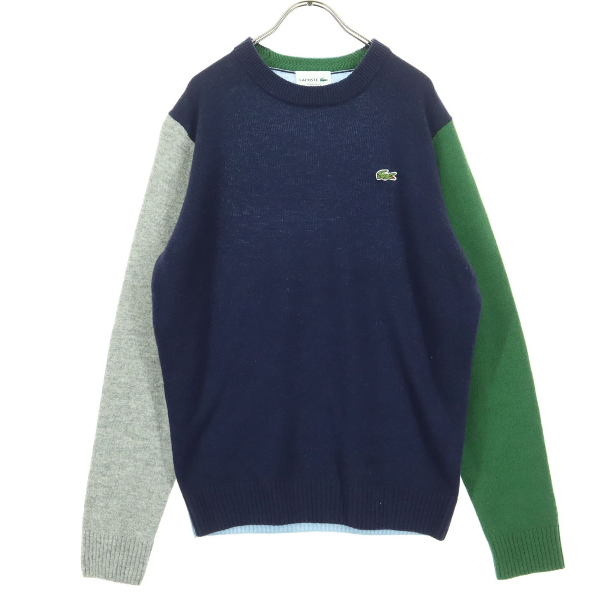 LACOSTE ラコステ ウール ワンポイントロゴ クレイジーパターン 長袖 セーター 3 ネイビー マルチカラー