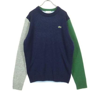 LACOSTE ラコステ ウール ワンポイントロゴ クレイジーパターン 長袖 セーター 3 ネイビー マルチカラー