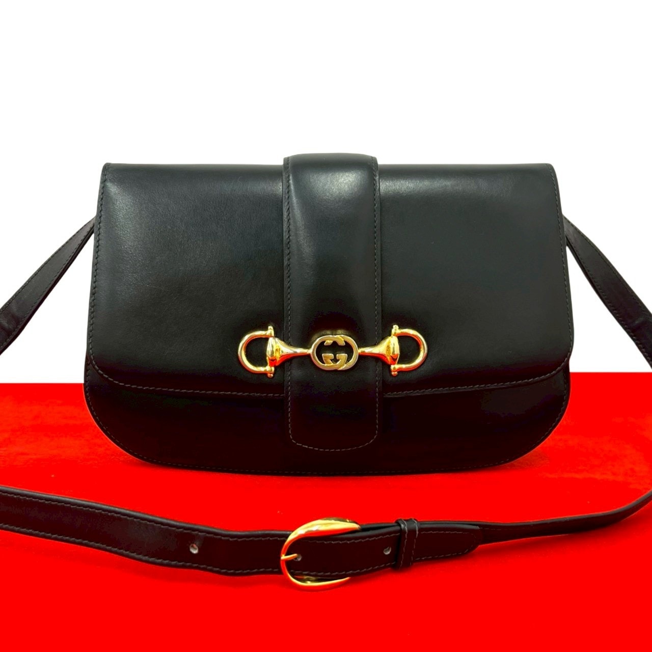 GUCCI グッチ ホースビット GG ロゴ 金具 レザー ショルダーバッグ ブラック
54758