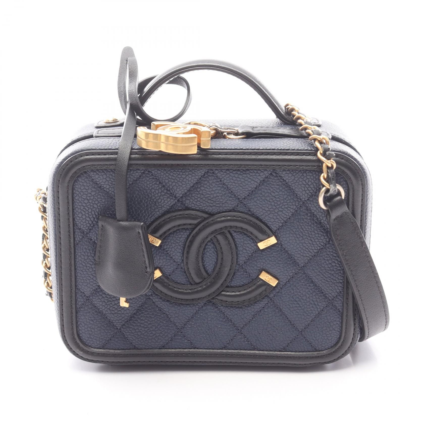 シャネル CHANEL CCフィグリー スモール バニティバッグ 2WAY ショルダーバッグ バッグ キャビアスキン(グレインドカーフ) レディース ネイビー系 / ブラック系 A93342 【中古】