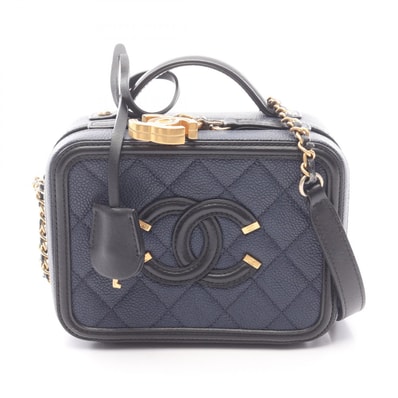 シャネル CHANEL CCフィグリー スモール バニティバッグ 2WAY ショルダーバッグ バッグ キャビアスキン(グレインドカーフ) レディース ネイビー系 / ブラック系 A93342 【中古】