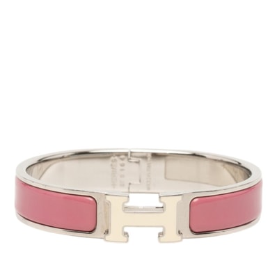 エルメス クリックH PM ブレスレット シルバー ピンク メタル エナメル レディース HERMES 【中古】