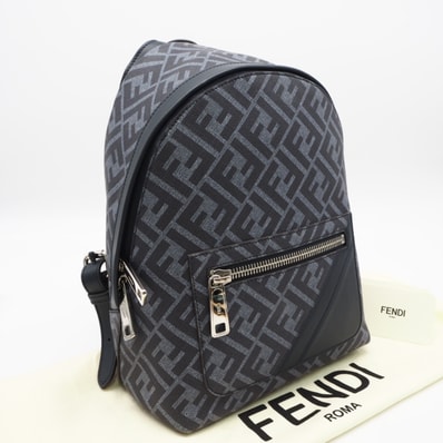 美品 FENDI フェンディ コーティングキャンバス キオード スモール 7VZ077 リュック・デイパック ブルー コーティングキャンバス メンズ