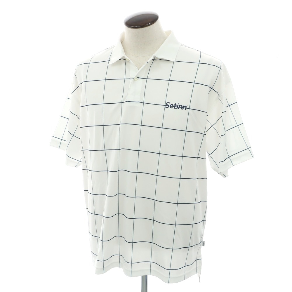 【中古】セットイン Setinn 2025年春夏 ポリエステル チェック 半袖ポロシャツ ホワイト【サイズL】【メンズ】