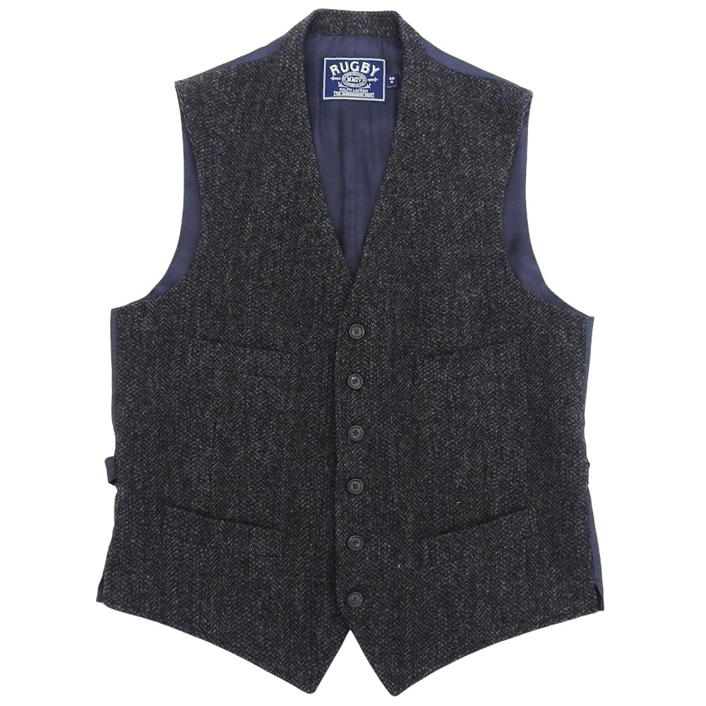 ラルフローレンラグビー ウール ツイード ヘリンボーン ベスト メンズ グレー 40R 40R