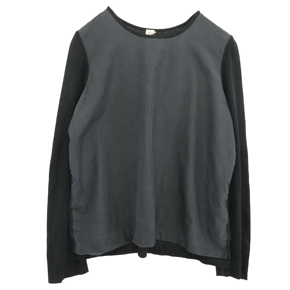 HERMES エルメス シルク100% フロント切替 ハイゲージ ニット フランス製 ブラック系 ダークグレー系 44【中古】