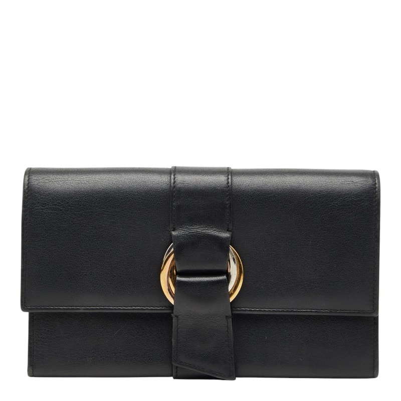カルティエ トリニティ リボン 三つ折り長財布 ブラック レザー レディース CARTIER 【中古】