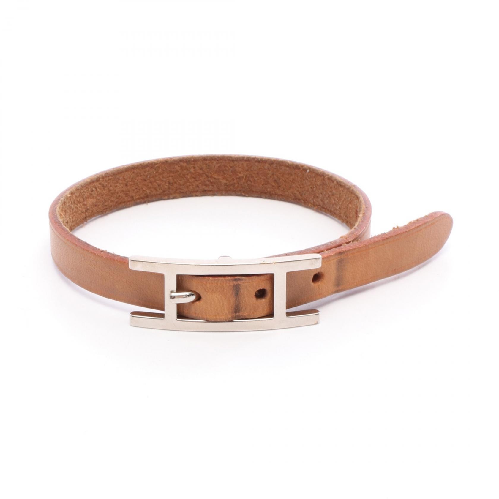 エルメス HERMES アピ1 ブレスレット アクセサリー レザー メタル レディース シルバー系 / ブラウン系 【中古】